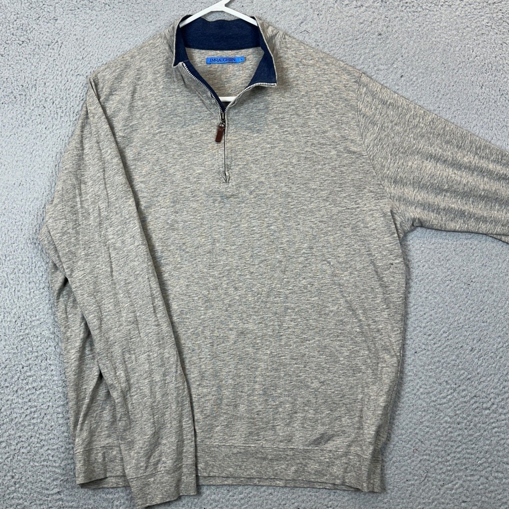 J.McLaughlin Sweater Mens Large Gray Pima Cotton Blend Quarter Zip Pullover EUC
